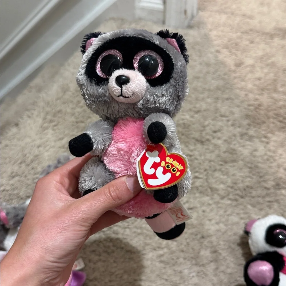 Ty Beanie Buddies Plush Set - Pink, Gray, Purple Panda & Elephant